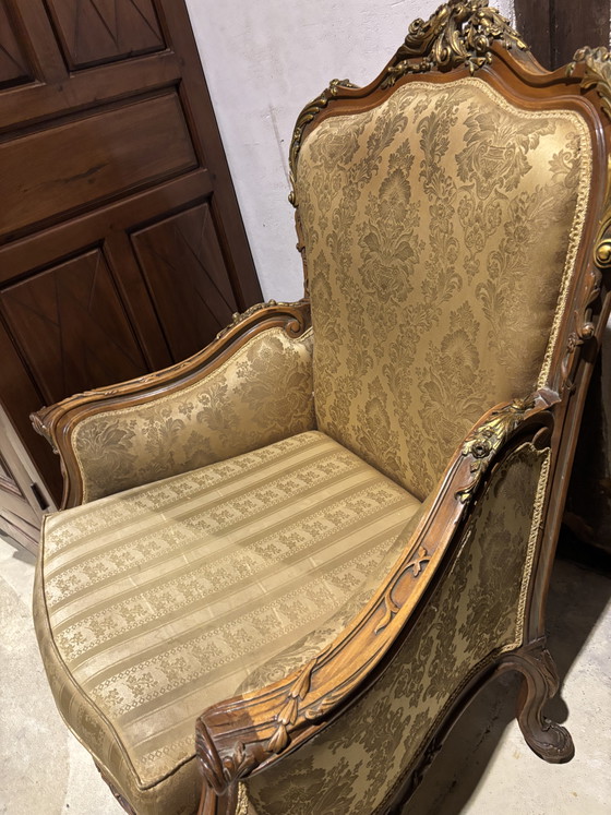 Fauteuil italien original, tissu d'origine et peinture sur bois dorée d'origine. – Wood, Gold (photo 8 of 25)
