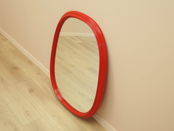 Image 1 of Miroir à cadre rouge, design danois, années 1970, fabriqué au Danemark