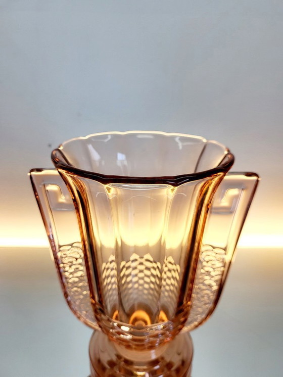 Image 1 of Jarrón Art déco Val Saint Lambert, serie Luxval modelo Romeo, color rosa, Bélgica