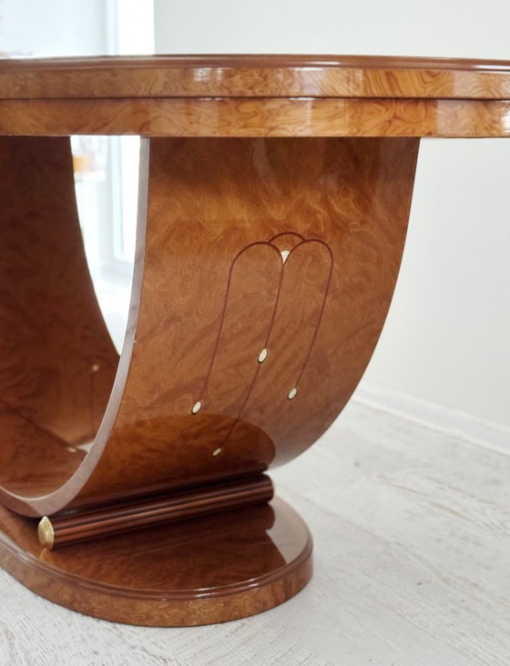 Image 1 of Stunning Art deco dining table in walnut root with mother of pearl