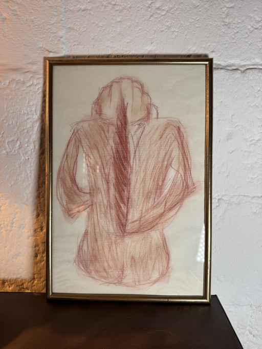 Dessin nu de dos sanguine ancienne 