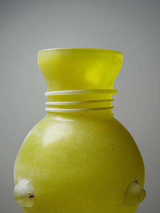 Image 1 of Murano scavo yellow baluster vase, Seguso style frosted glass, vintage 1960