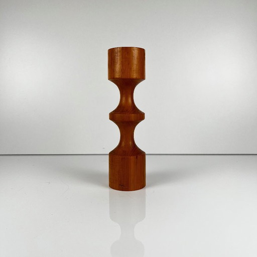 Gedrechselter Kerzenhalter aus Holz, Kiefer, Midcentury Modern, 1970