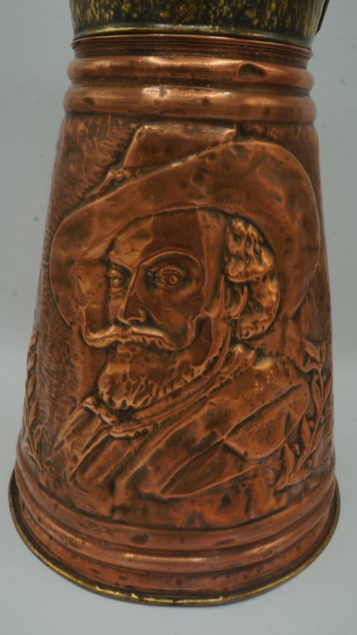 Soporte para paraguas de cobre antiguo, cubo de carbón para pellets, kit de pellets con relieve de Rembrandt