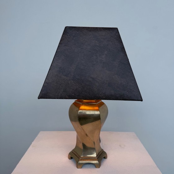 Image 1 of Tafellamp met faux leather kap.