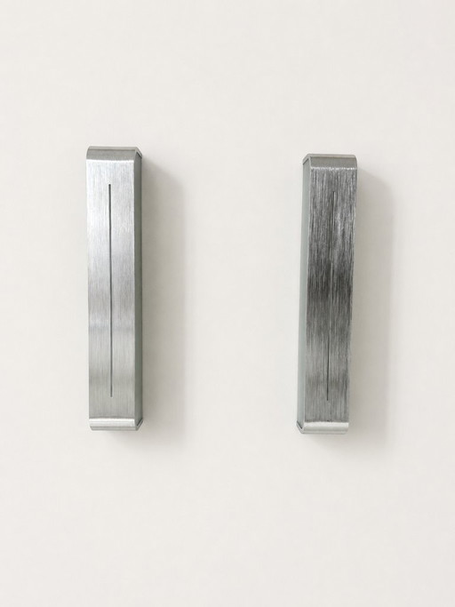 Pair of vintage XL wall lights, brushed metal and glass, France, 1980