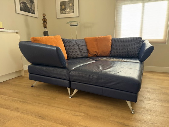 Divano angolare Rolf Benz 222 in pelle blu, Divani angolari, Cromo, Modern (foto 3 di 8)