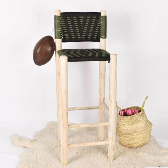 2 handgefertigte marokkanische grüne Hocker – Barhocker, Leder, Holz, Bohemian (photo 6 of 7)