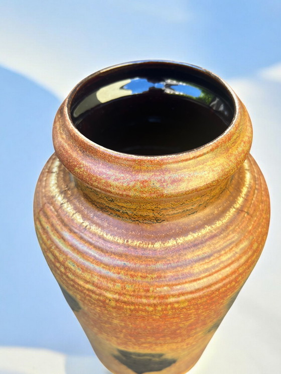 Image 1 of Bay Keramik - Large vintage floor vase, rust brown with dark decoration, 60s/70s, West German Pottery, Mid - Century