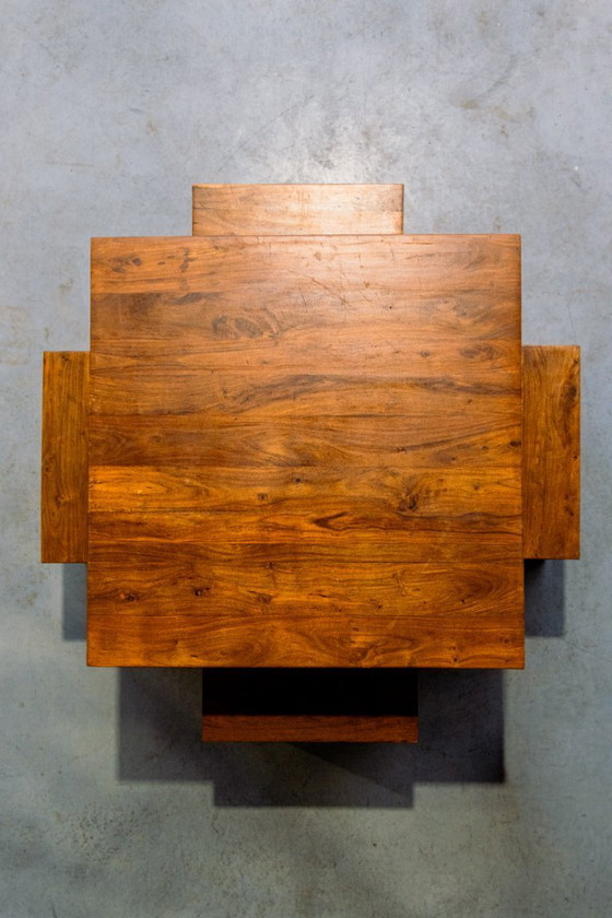 Image 1 of Cubist 1980s dining set table + 4 stools solid wood