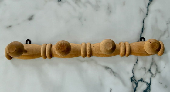 Vintage turned wood wall Coat rack hook, Beige (photo 2 of 7)