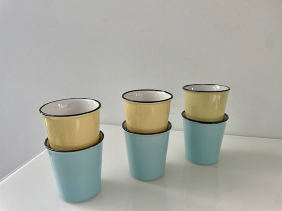 Image 1 of Tassenset im 50er-Jahre-Look in Hellblau und Hellgelb