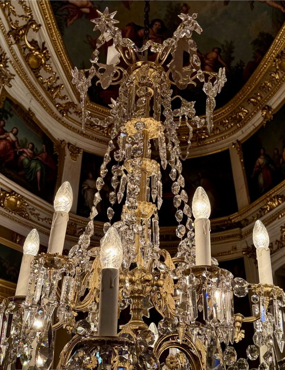 Antique French crystal chandelier ca. 1870 – Richly gilded & cut crystal – 120 × 80 cm✨ – Gold (photo 2 of 14)
