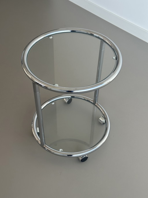 Vintage Tube Frame Chrome Glass Space Age Bar Cart 70's Bauhaus Style