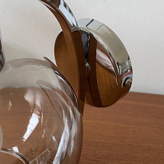 Image 1 of Applique in metallo cromato e globo in vetro grigio fumé