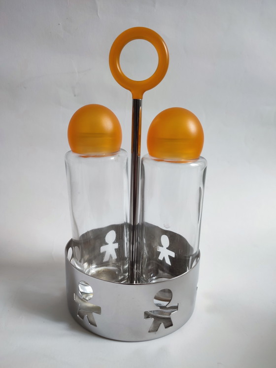 Alessi '80 Set anni Ottanta Olio e Acetone Girotondo King Kong Set di ampolle per condimenti in acciaio inox (photo 3 of 9)