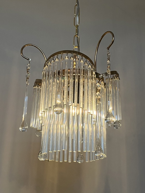 Image 1 of Splendido lampadario a sospensione in stile anni '20 con asta di cristallo.