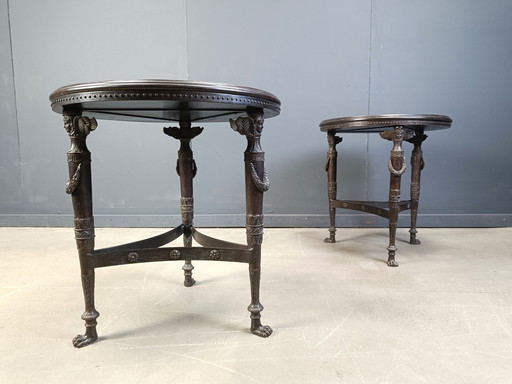 Beistelltische im französischen Empire-Stil aus Marmor und Bronze, 1950er Jahre