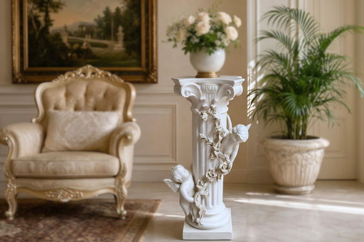 Elegante Säule mit Keramikengeln – Neobarockstil (1980er Jahre)