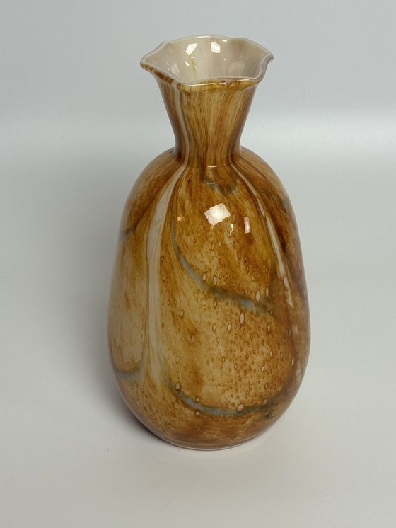 Image 1 of Mid-Century Artisan Hand-blown  Vase in Indian Summer Hues with Scalloped Rim by Fidrio, The Netherlands, 1990s