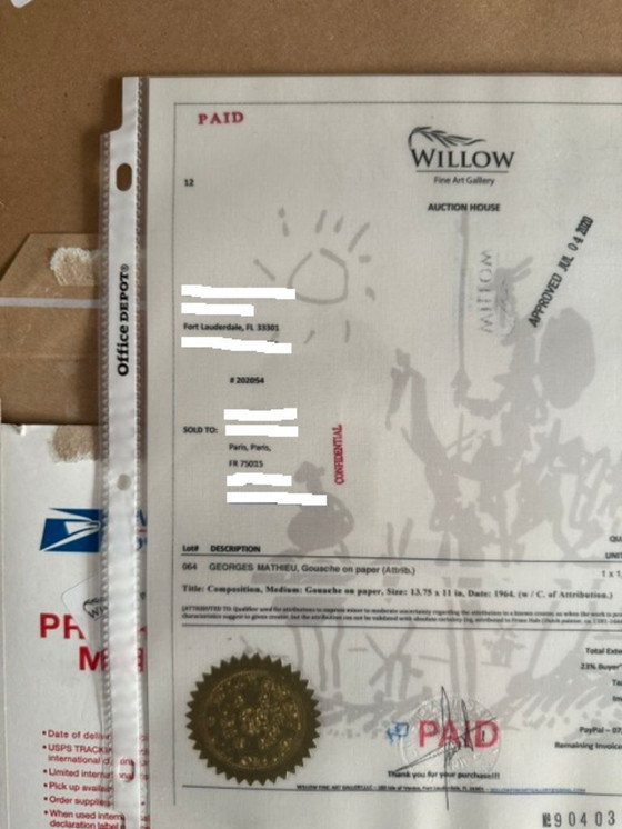 Image 1 of Georges Mathieu, gouache op papier, 1964