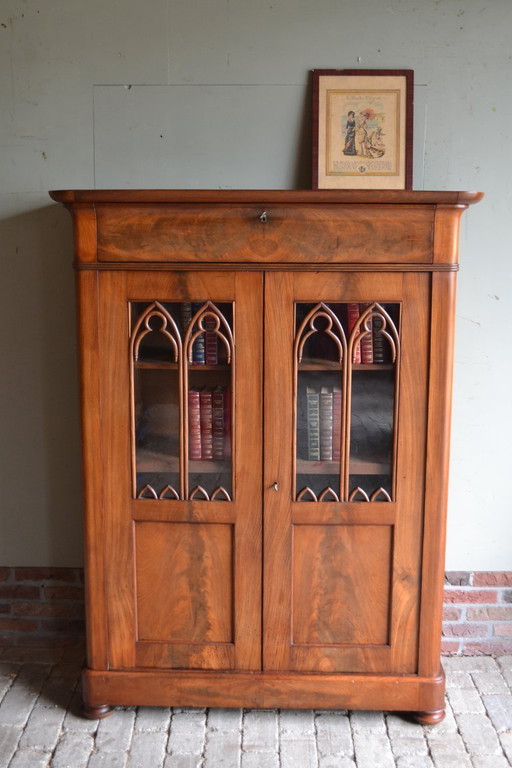 Antique mahogany wood display case / gate cabinet.