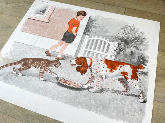 Vintage French MDI school poster, 1970: Dog, cat / School run – Art Prints (photo 3 of 13)