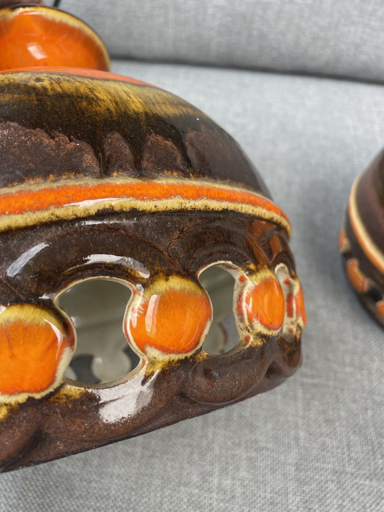 Image 1 of Set di 2 lampade a sospensione PAN Fat Lava Orange