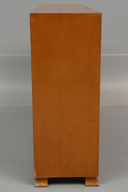 Low Scandinavian bookcase with 2 drawers and side door – Denmark 1960