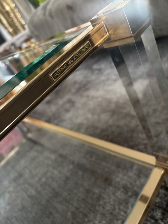 Image 1 of Originele Pierre Vandel Paris Salontafel – Hollywood Regency – Lucite & Messing