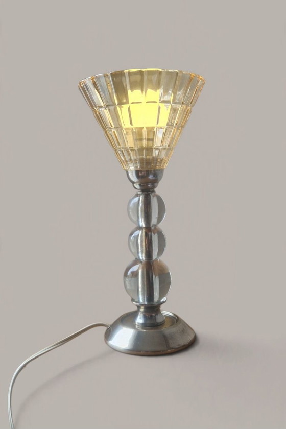 Modernist Glass and Metal Lamp - Jacques ADNET Style - 1950s – Table lamps (photo 10 of 15)
