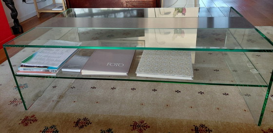 Image 1 of Tavolino da caffè in vetro trasparente con acciaio inossidabile al centro