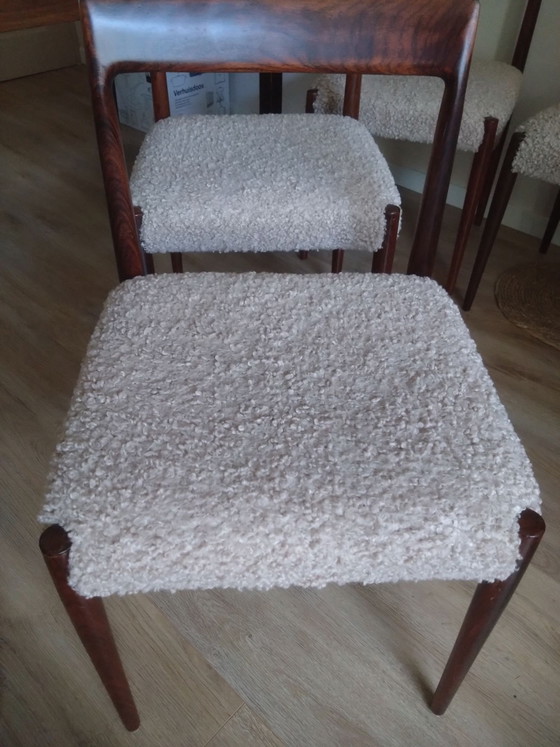 4x Palissander Interlubke Mid-Century stoelen, Eetkamerstoelen, Textiel, Hout, Bruin (foto 3 van 5)