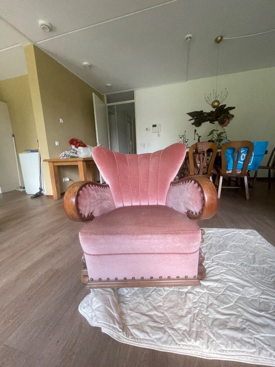 Image 1 of Set van 4 Art Deco fauteuils (ca. 1920-1950) | Opnieuw bekleed met roze fluweel