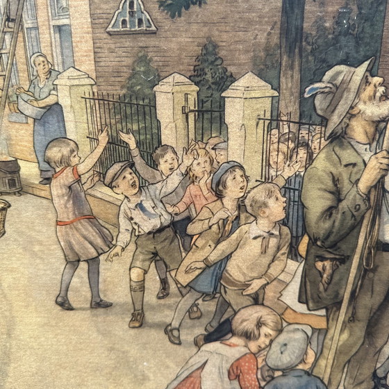 Image 1 of Large school plate Cornelis Jetses (1932) - J.B. Wolters Groningen-Djakarta - 73×103 cm - with wooden cane