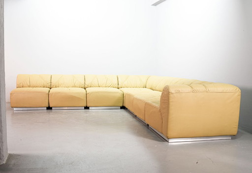 Distinguished Mid-Century Sandy Leather Domaine Modular Walter Knoll Sofa Designed by Bernd Münzebrock, 7 Elements. Germany, 70s