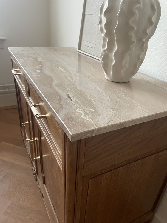 Image 1 of Vintage oak travertine sideboard