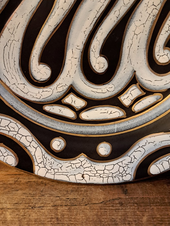 Image 1 of Vintage 1950's Ceramic Bowl with Handles south Dutch Gouda Hand Painted Black with Gold