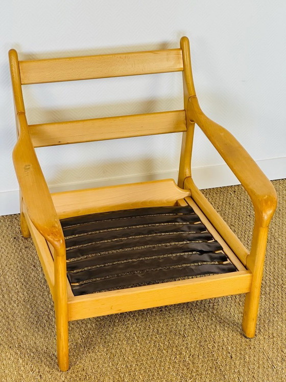 Image 1 of Vintage fauteuil van beukenhout met geometrische stof, 1970