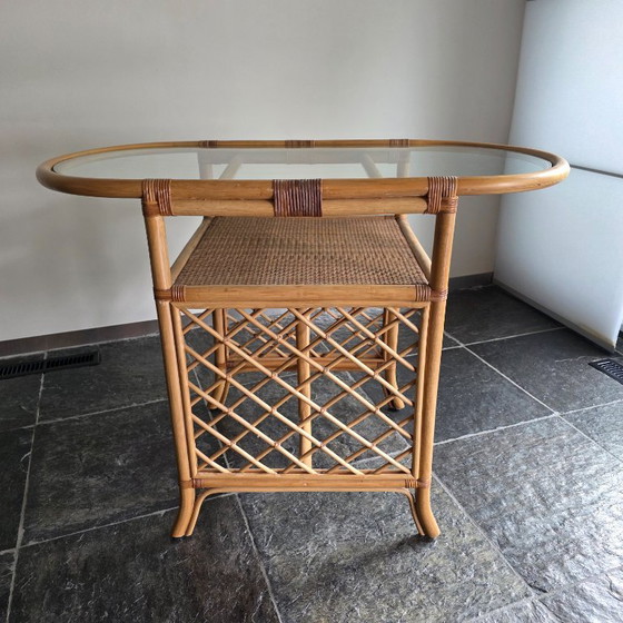 Vintage bamboo and rattan dining set (bistro set) with glass top (photo 10 of 10)