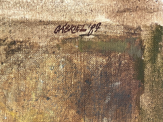 Image 1 of Gabriel Jozsef, Hongrie, paysage à l'huile, avec étiquette de la galerie,