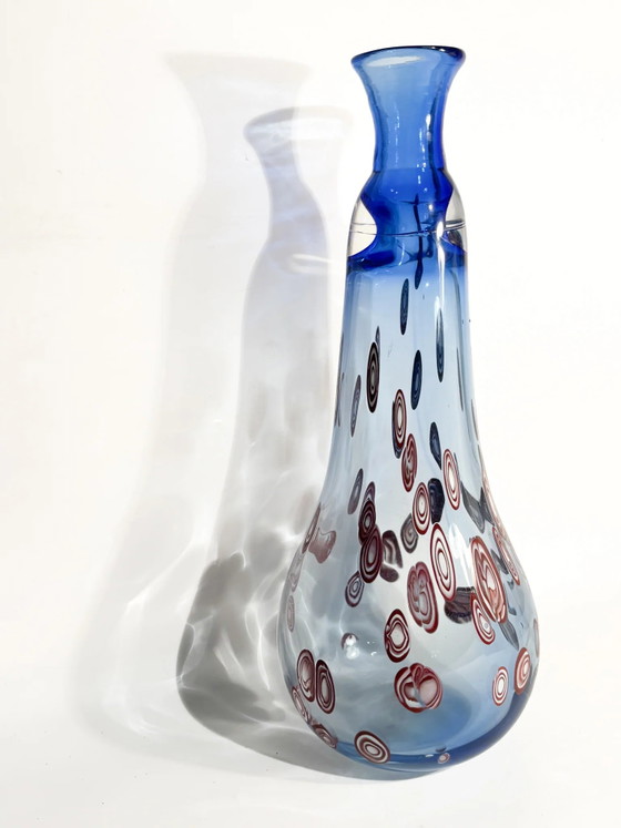 Blue Murano Glass Vase with Red Murrine, 1975 (photo 7 of 14)