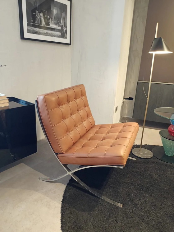 Image 1 of Sillón Knoll Barcelona - Nuevo, sin estrenar, en piel color caramelo y coñac - Diseño de L. Mies van der Rohe y Lilly Reich, 192