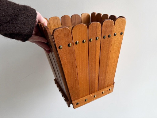 1x Vierkante Vintage Papierbak / Prullenbak Van Hout – decoratie, Metal, Wood (photo 2 of 9)