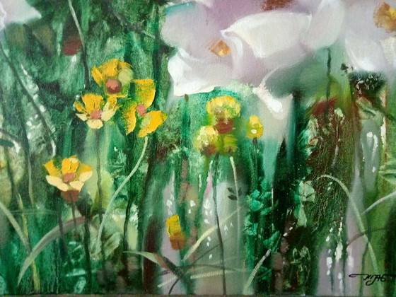 Original Oil Painting Abstract Expressionism Landscape Meadow Sunny Bouquet – Paintings & Drawings, Canvas (photo 5 of 8)