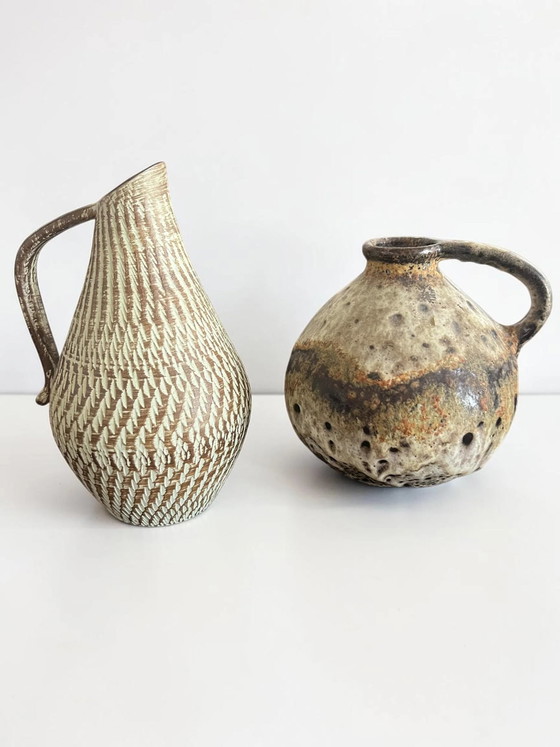 Vintage Ceramic Vases Set from West Germany | B&M Höhr Jug and Fat Lava Vase Bay Studio Pottery | Mid Century (photo 2 of 6)