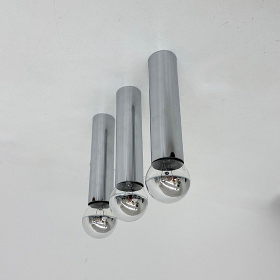 Image 1 of Set di 3 lampade da soffitto/parete minimaliste con tubo cromato, anni '70