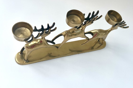 Image 1 of Vintage messing kandelaar met hertmotief – Deens design D&C – Mid-century