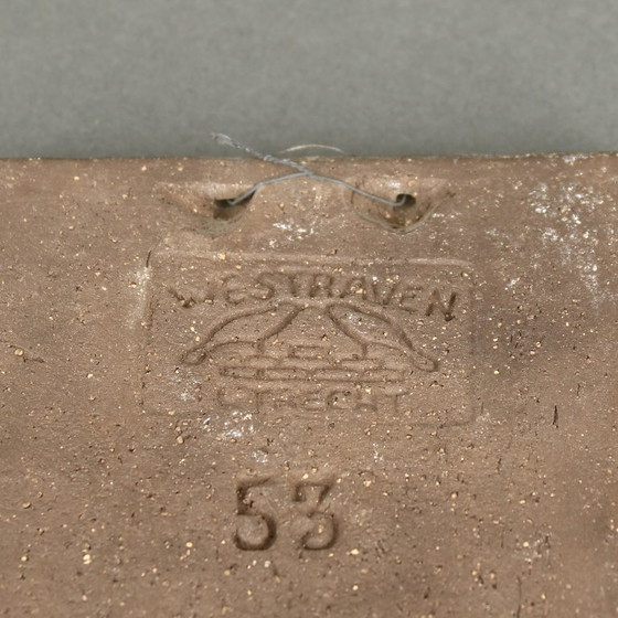 Image 1 of Leendert Blok (1904-1983) - Chanoir tegel - Westraven, Utrecht - dame met vogel - jaren zestig - no. 53 