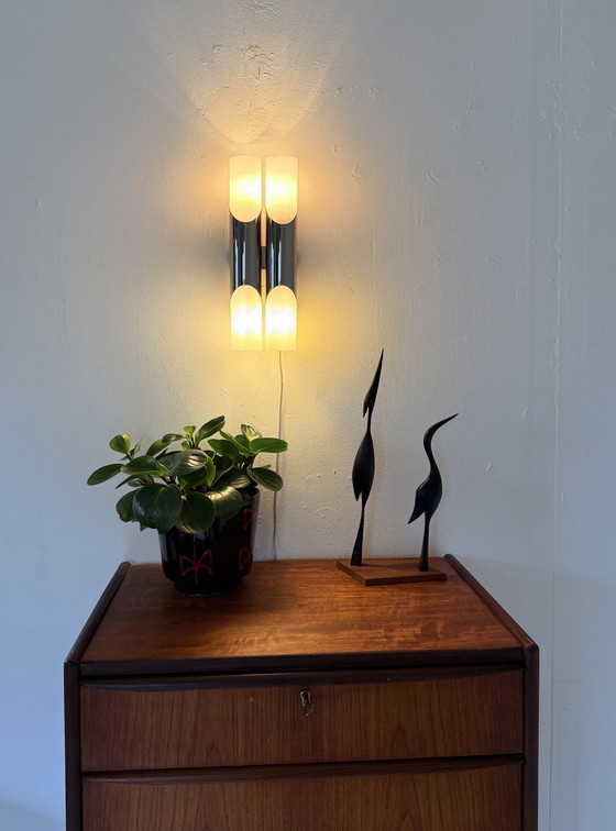 Image 1 of Applique murale vintage en chrome et verre dépoli, Paul Neuhaus ‘70